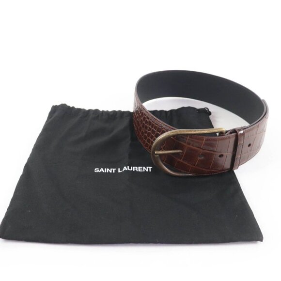 Saint Laurent Logo Croc Shape Pressed Leather Belt Brown 65 Storage main image 4